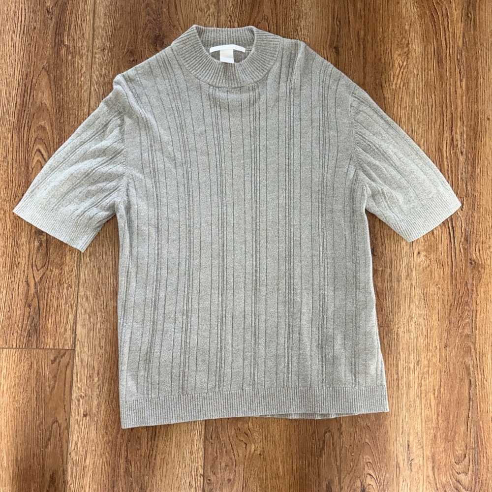 Perry Ellis Beige Tussan Silk Cotton MockNeck Sweater Top Womens L Minimal 90s‎